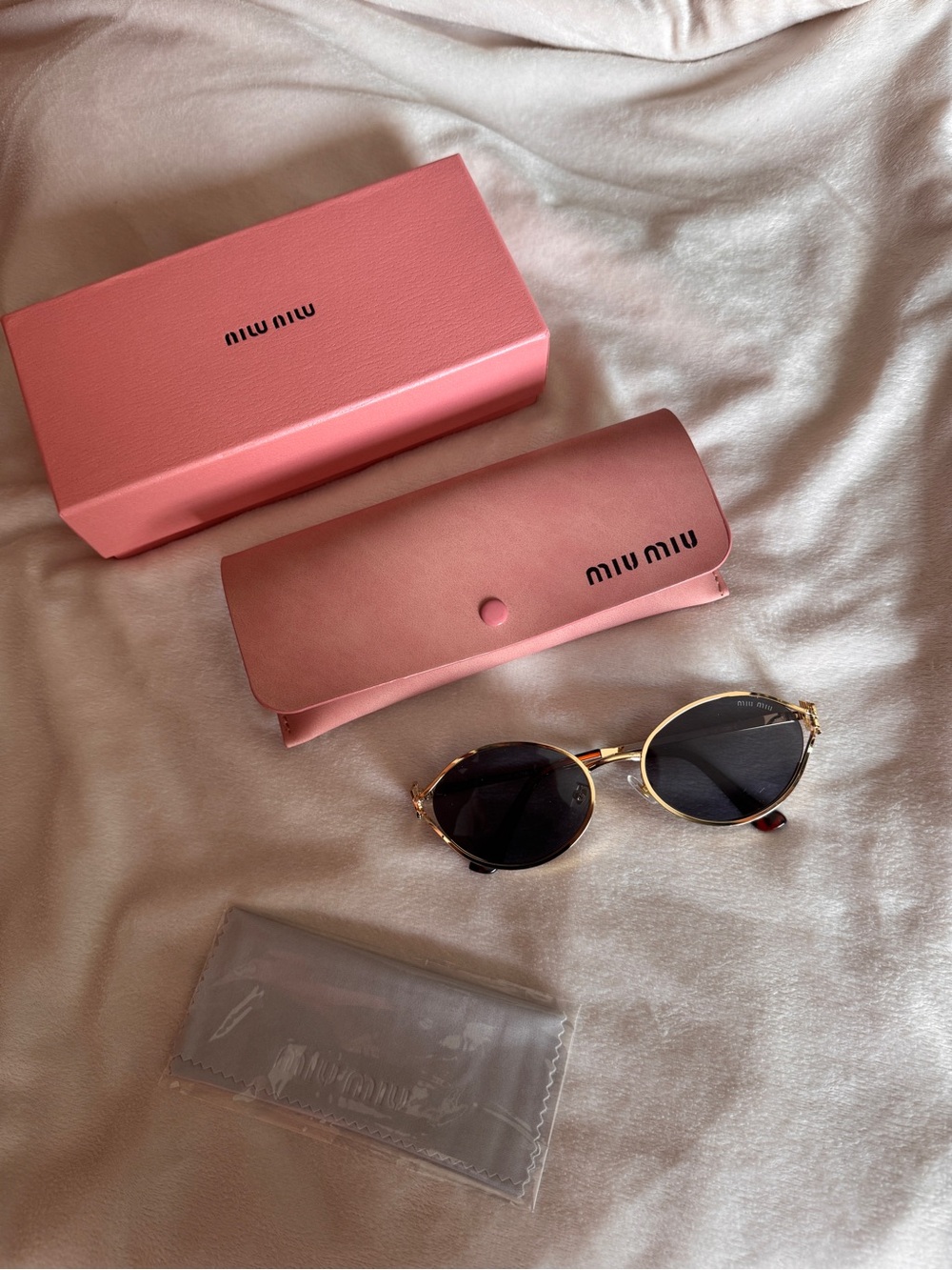 Miu Miu Pink Sunglasses Case with Box and Black Lens Sunglasses
